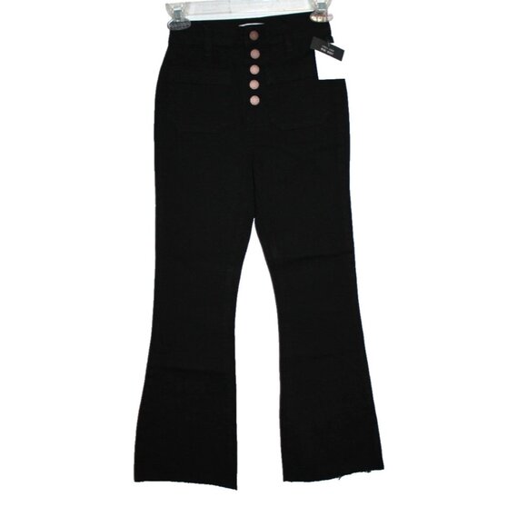 ONeill Jeans Women's Size 25 Black Denim Mini Boot Cut Flare Frayed 22x25 NEW - Picture 1 of 2